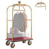 VEVOR Hotel Luggage Cart, 1200 lbs Heavy Duty Bellman Cart with Stainless Steel Frame, 8 in Rubber Wheels, Red Carpeted Deck, Commercial Luggage Carrier Rolling Trolley for Hotels, Resorts, Gold