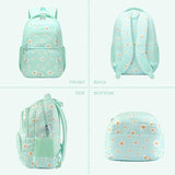 Glodwheat Daisy Printed Backpack For Girls- 3Pc Set With Lunch Box & Pencil Case, Lightweight Water-Resistant Bookbag For Elementary School