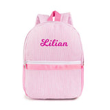 MT WORLD Personalized Toddler Backpack for Girls 5-9 Seersucker Daycare Backpack with Name Preppy Packpacks Kids Bookbags for Daily School Birthday Gifts (Pink)