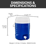 Igloo 2 Gallon Portable Sports Cooler Water Beverage Dispenser, Insulated Cooler Dispenser, Majestic Blue