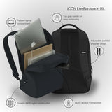 Incase ICON Lite Backpack - 16L Tech Backpack with Faux Fur 16" Laptop Compartment, Quick Access Pocket - Lightweight, Organized, 3 Zippered Pockets - Black