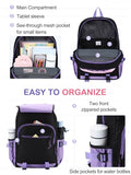 VASCHY Backpack for Girls, Cute Elementary School Bag Bookbag for Primary Schooler Kids with Sparkling Sequin Clear Pocket Black Purple