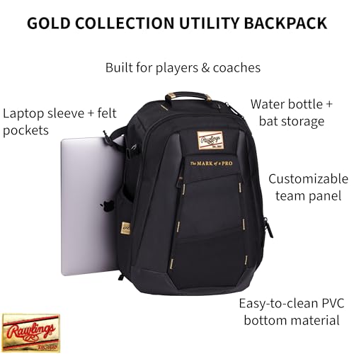 Rawlings | GOLD COLLECTION Backpack | Coach/Player Off-Field Use | Laptop Sleeve | Black Camo