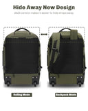 Hynes Eagle Rolling Backpack 42L Backpack with Wheels Airline Approved Carry on Luggage Laptop Travel Suitcase Bag for Women Men Dark Green