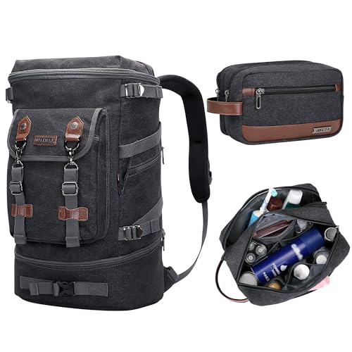 WITZMAN Canvas Travel Backpack Large Laptop Bags Convertible Shoulder Rucksack Toiletry Bag for Men Large Capacity Hanging Dopp kit