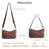 S-ZONE Leather Shoulder Bag for Women Small Crossbody Bags Hobo Purses with 2 Straps (Rose Pattern Dark Brown)
