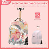 NEW TILAMI 16 Inch Rolling Backpack with Lunch Bag for Kids Adjustable Handle Carry-on Suitcase Wheels for Girls Boys School Travel Camping, Starry Rainbow