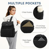 VASCHY Quilted Backpack Purse for Women, Lightweight Casual Puffer Flap Drawstring Backpack for Gym/Work/Travel/Hiking/Diaper Black
