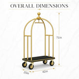 Hotel Luggage Cart, 1600 lb Bellman's Cart with 8-Inch Silent Wheels, Gold