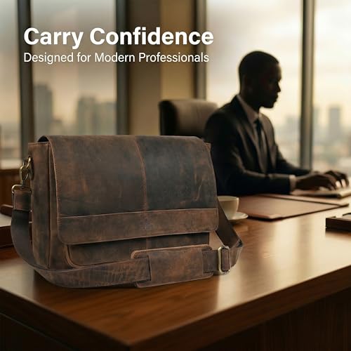 Genuine Leather Handmade Laptop Messenger Bag-16 Inch Satchel - Brown Shoulder Bag for Men & Women, Crossbody Work Bag for Travel, Office, and Daily Use