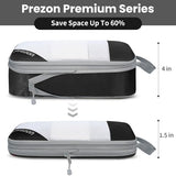 Prezon Compression Packing Cubes for Travel, Lightweight Vacation Travel Essentials, Travel Accessories for Suitcase Organizer Bags Set, Durable Luggage Organizer, 6 set, Half Mesh, Black