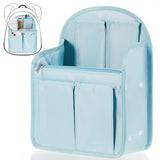 Dansydaisy 11 x 7.8 x 4.7 Inch Mini Backpack Organizer Insert Waterproof Purse Insert Nylon Bag Organizer with Many Pockets for Men and Women, Fits Small Backpacks(Light Blue)
