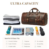 S-ZONE Genuine Leather Travel Duffle Bags for Men Women Carry On Garment Weekender Bags(Dark Brown)