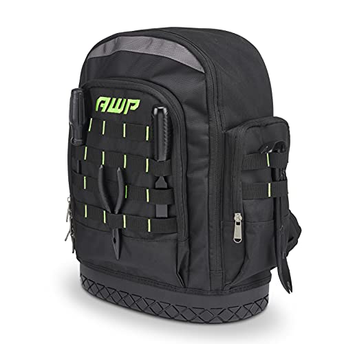 AWP Extreme Tool Backpack, Rugged Polyester Jobsite Backpack with Waterproof Molded Base, Padded Shoulders and Waist Straps, 23 Tool Storage Pouch Pockets, 1L-22419-2