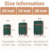 Kono 3-Piece Luggage Set 20/24/28in Expandable Hardside TSA Lock Green