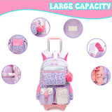 Meetbelify Backpack with Wheels for Girls Rolling Backpack Cute Carry on Backpack for Elementary Student