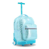 J World Sunrise Kids Rolling Backpack with Wheels for Girls Boys, Roller Bookbag for School, 18 x 13 x 9 Inches, Metallic Teal
