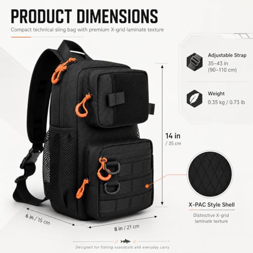 flipfit X-PAC Fishing Sling Bag 6L Waterproof Crossbody Tackle Pack with Rod Holder