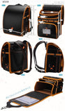 IwaiLoft Ransel Randoseru Backpack with Automatic Satchel for Boys, Japanese School Bag Embroidery PU Bookbag for Men Male (Maple Leaf Black)