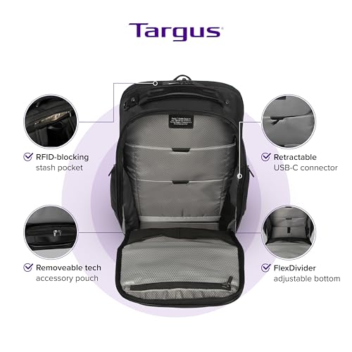 Targus 15-16 Inch Heritage Luxe Backpack, Professional Laptop Backpack with Padded Laptop Compartment, Ergonomic Shoulder Straps, Water-Resistant Fabric, Spacious Storage, Black (TBB656GL)