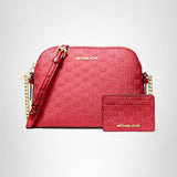 Michael Kors Jet Set Dome Crossbody With Card Case, Gold-Tone Hardware/MK Embossed Glitter/Crimson
