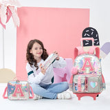 Meetbelify Rolling Backpack for Girls Backpack with Wheels for Elementary Student Kids School Bag with Lunch Box Pencil Case for Girls Ages 6-8 Years Old Pink A