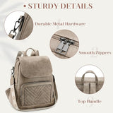 VASCHY Backpack Purse for Women, Chevron Quilted Vegen Leather Flap Backpack Convertible Handbag for Ladies with Guitar Strap Khaki