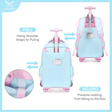 3-IN-1 Rolling Backpack for Girls with Lunch Bag Pencil case, Kawaii Backpack with Wheels for Girls, Roller School Bag with Wheels for Teen Elementary School Bookbags with Cute Pins Aquamarine-Pink