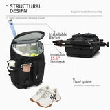 JYColofex color design tennis mountain climbing travel backpack, independent shoe compartment for sports and fitness, waterproof 15.6-inch computer bag large (A-) (Black)