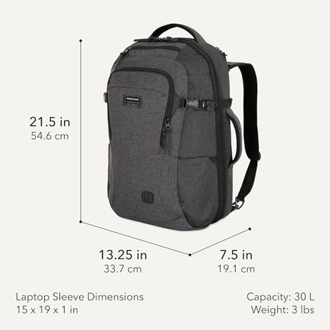 SwissGear Hybrid 45L Travel Backpack, Fits 17 inch Laptop, Men's and Women's, Heather Grey