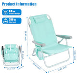 SUNNYFEEL Low Beach Chair, 5-Position Lay Flat Reclining, Backpack Portable Folding Chair with Cooler Bag & Cup Holder, Heavy Duty 350 LBS, Compact for Beach, Camping, Travel