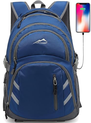 ProEtrade Backpack Bookbag for College Laptop Travel,Fit Laptop Up to 15.6 inch with USB Charging Port Multi Compartment Anti theft, Gift for Women Men (Blue)