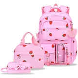 PIKBEAR Girls Backpack Set with Lunch Box & Pencil Case, Floral Print Girls School Backpack for Elementary/Middle/High School (Pink-Strawberry)