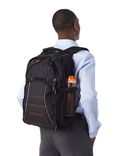 Amazon Basics Padded Laptop Backpack with Water Bottle Pockets, Travel Work Bag with Compartments, Fits Up to 17-Inch Laptops, Black