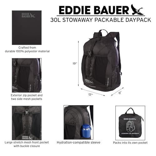 Eddie Bauer Stowaway Packable Backpack | Travel | Outdoor | Lightweight | Foldable | Durable | Ripstop Polyester | 30L - Spruce Green