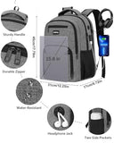 kadilong Business Laptop Backpack for Men, 15.6 Inch Travel Laptop Bag Back Pack with USB Charging Port, Water Resistant Bookbag Computer Backpack for Work College, Dark Grey