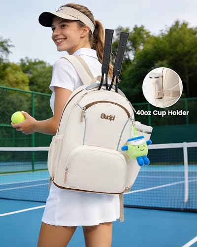 Sucipi Tennis Bag, Tennis Backpack for Women Hold 2 Rackets with Ventilated Shoe Compartment, Large Racket Bag with Cup Holder for Tennis, Pickleball, Badminton, Gift