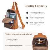 S-ZONE Sling Bag for Women Men RFID Blocking Genuine Leather Crossbody Backpack Sling Purses Fashion Travel Daypack Chest Bags Ladies-Brown