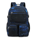 Lohol Multi-Pocket Backpack for Travel College, Heavy Duty Big Bookbag with 15.6 inch Laptop Compartment (Black Blue Galaxy
