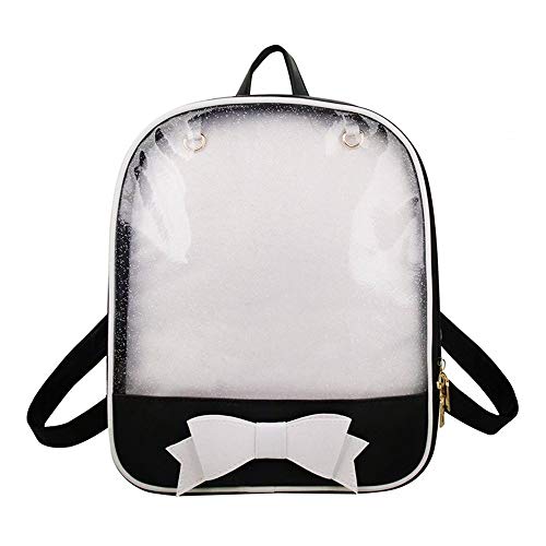 AlwaySky Ita Backpack - Cute Candy Summer Beach Bag with Bowknot and Transparent Windows for DIY Decors Black & White