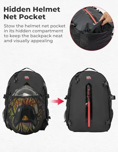KEMIMOTO Motorcycle Helmet Backpack, 20L Storage Bag with Expandable Hidden Net for Full Face Helmet, Riding & Daily Commute Gift for Men