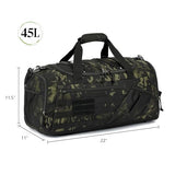 3-in-1 Tactical Gym & Travel Duffle Bag Backpack Men Multi-Functional 45L Military Sports Duffle Bag with Shoe Compartment & Wet Pocket for Workout Weekender Overnight Bag with Molle Webbing, Camo