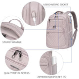 KROSER Travel Laptop Backpack 17 Inch Large Computer Backpack Water-Repellent Daypack with USB Charging Port & Headphone Interface RFID Pockets for Work/Business/College/Men/Women Dusty Pink(Quilted)
