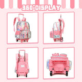 Meetbelify Rolling Backpack for Girls Backpack with Wheels for Elementary Student Kids School Bag with Lunch Box Pencil Case for Girls Ages 6-8 Years Old Pink A