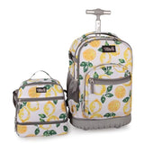 Tilami Rolling Backpack for Kids 19 inch with Lunch Bag Wheeled Laptop Backpack,Lemon