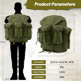 AUMENTAR 50L Military Alice Pack Army Survival Combat ALICE Rucksack Backpack for Men & Women for Camping, Hiking, Emergency Army Green