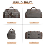 S-ZONE Unisex 56L Duffle Bag Canvas Travel Bag Carry on Leather Trim Overnight Weekender Bag Sports Bag for Travel Weekend Holiday, Grey