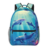 Cute Ocean Dolphin Backpack for Women Teen Girls School Laptop College Underwater Marine Life and Coral Reef Backpacks for Gifts Travel Hiking Work Camping, Polyester Lightweight Bookbag Back Pack