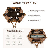 S-ZONE Genuine Leather Bucket Bags for Women Drawstring Crossbody Purses Shoulder Top Handle Handbags with 2 Straps