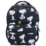 AI ACCESSORY INNOVATIONS Peanuts 16” Backpack With Front Pocket for Girls & Boys, Allover Print Bookbag Featuring Snoopy & Woodstock, Black
